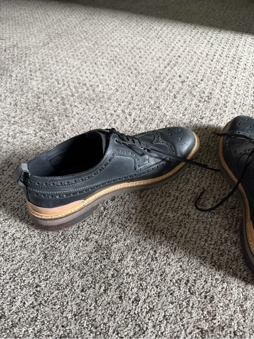 Cole Haan Black Leather Wingtip Derby with Tan Welt